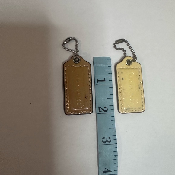 Authentic Two COACH Hang Tag / Key Chain 2 inch Patent Leather Beige/Brown - Picture 6 of 7